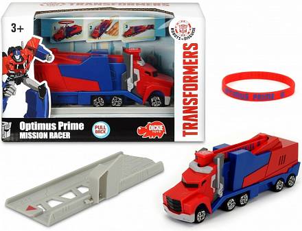 Машинка Optimus Prime из серии Трансформеры, с запуском и браслетом, 11 см.